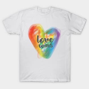 Rainbow Flag Love Wins Heart LGBT Quote T-Shirt